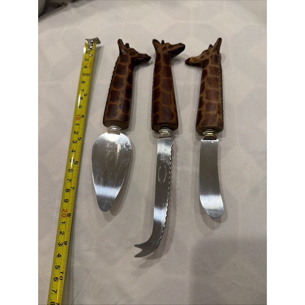 Vintage Giraffe Handle Cheese Knife Set 3pc Stainless‎ Steel Sheffield England - Picture 5 of 5
